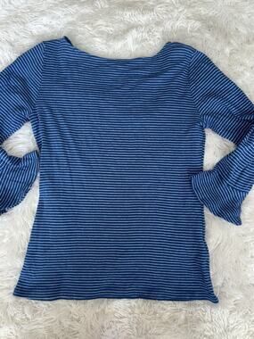 Lauren Ralph Lauren M Blue & Wht Striped Boatneck Top. Soft, Grt. Quality